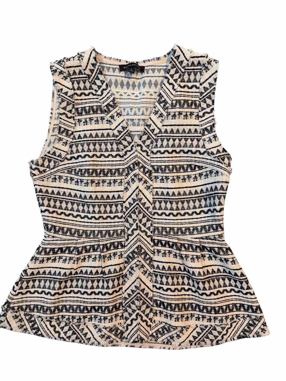 Banana Republic Sleeveless Black & Cream Patterned Peplum Top Sz 8